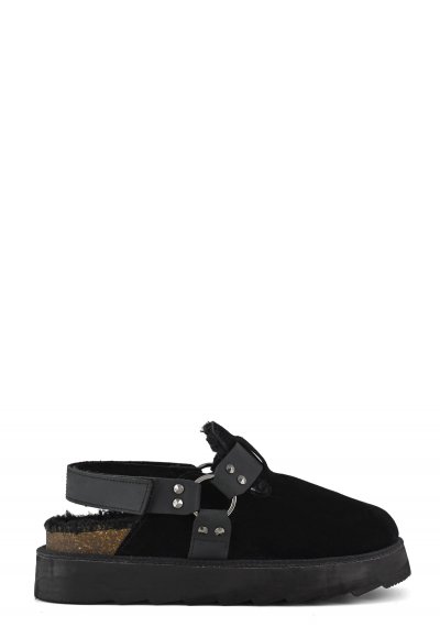 Platform sabot with leather straps