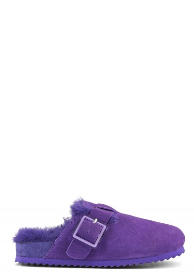 Furry suede sabot