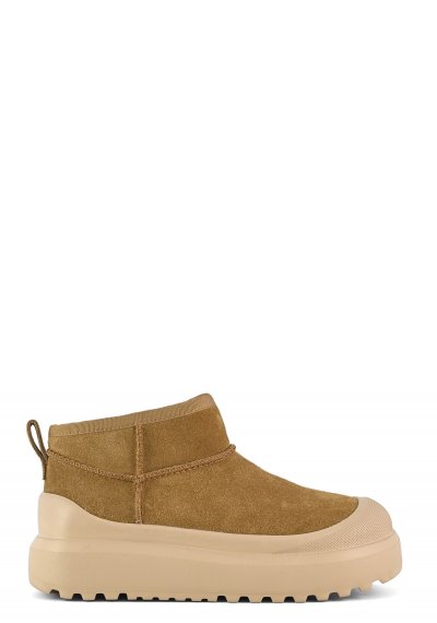 Cow suede short boot one-piece sole