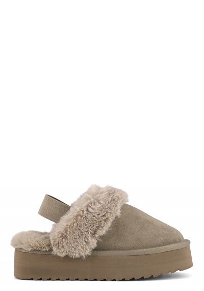 Furry slipper on platform sole