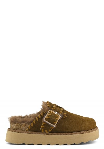 Platform sabot in cow suede with stitchings
