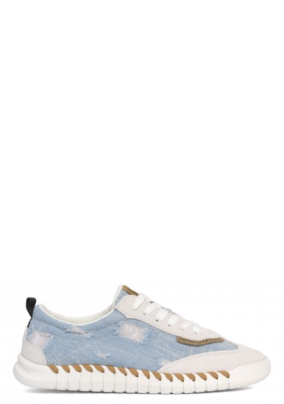 Denim sneaker with threading on outsole