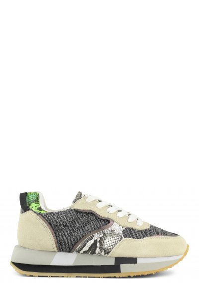 Multimaterial sneaker with animalier prints and  leather insole