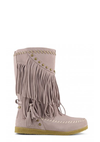 Mid Indian boot with fringes and studs, and adjustable lace with tassel