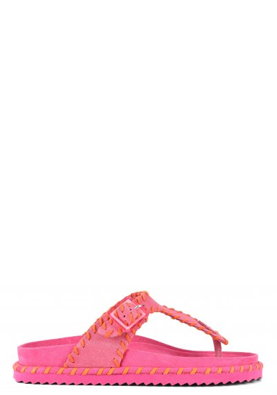 Suede thong sandal with stitchings