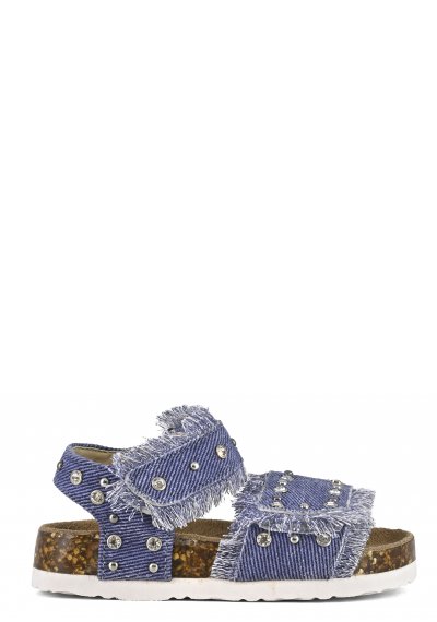 Denim baby sandal with rhinestones