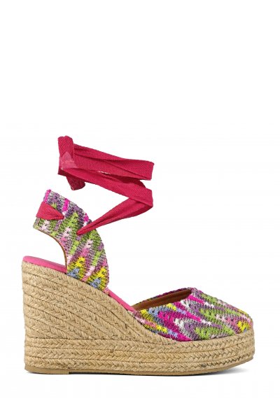 Jute wedge ethnic fabric upper