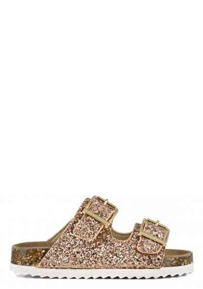 Glittered sandal metal buckles
