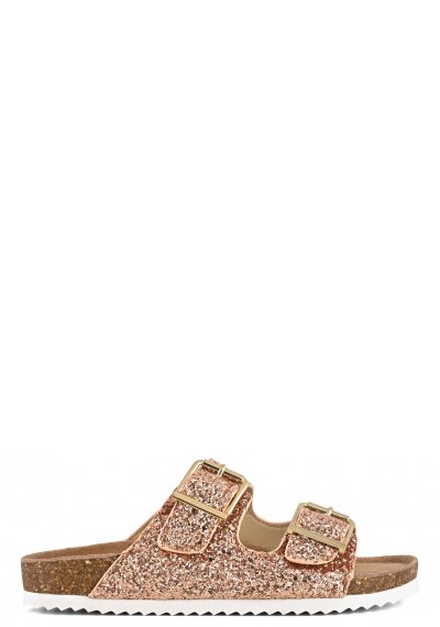 Glittered sandal metal buckles