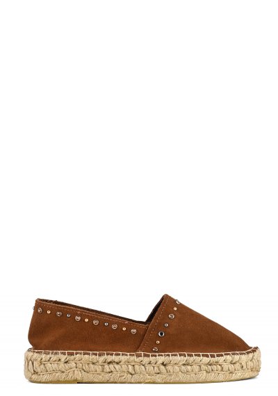 Leather espadrilles with rhinestones