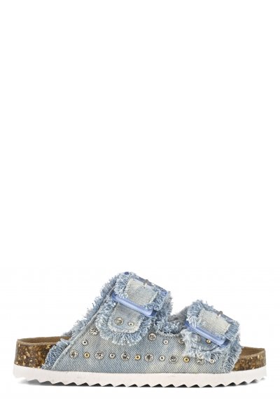 Denim sandal with rhinestones