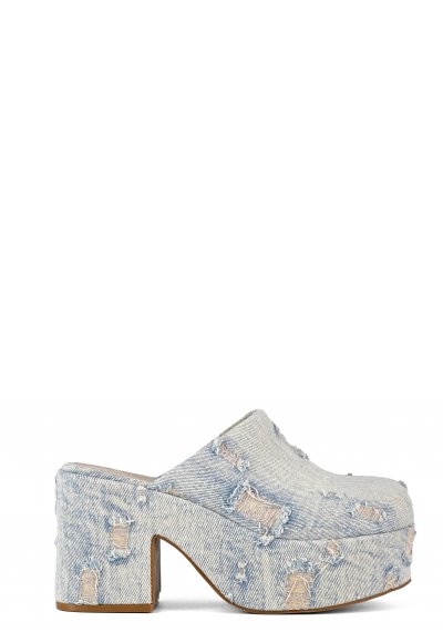 Closed toe platform sabot denim fabric