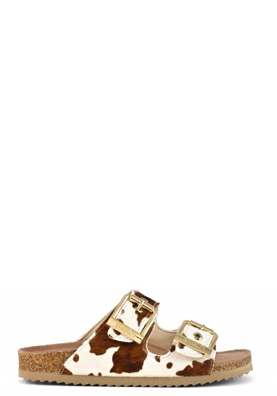 Leather sandals with animal print