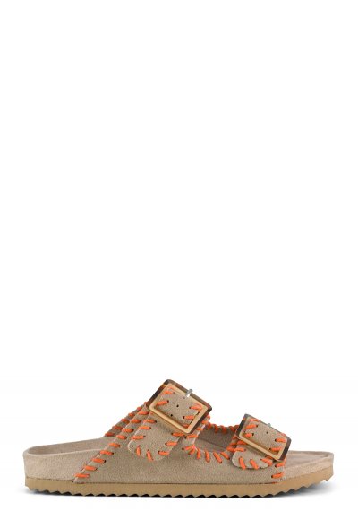 Suede sandal with stitchings