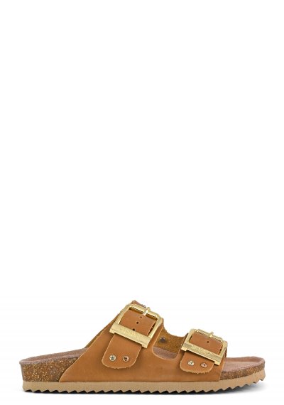 Two buckle nubuck sandal with rhinestones