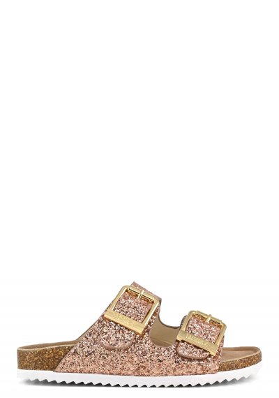 Glittered sandal metal buckles