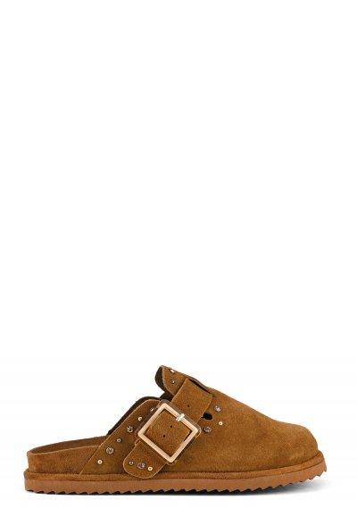 Suede sabot with rhinestones