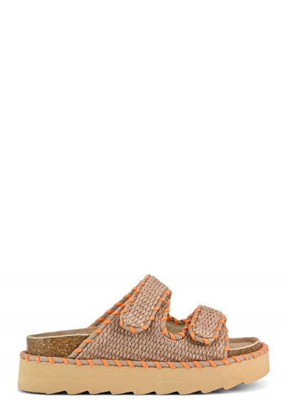 Sandalo platform in raffia with stitchings
