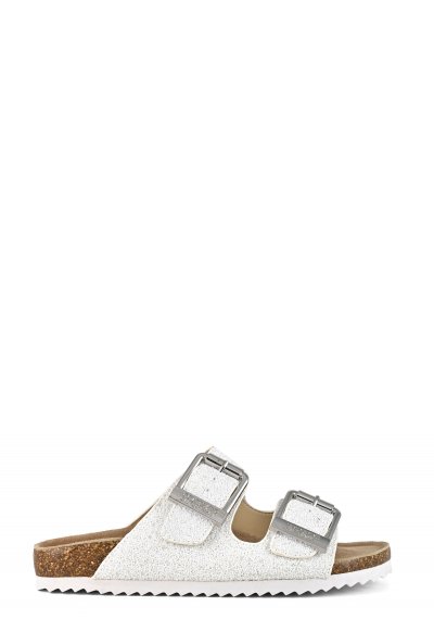 Glittered sandal metal buckles