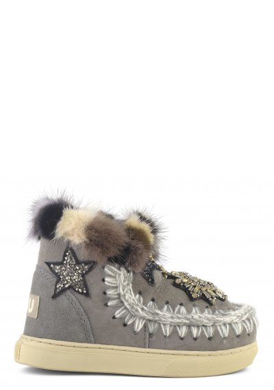 Eskimo sneaker kid star patches & mink fur trim NGRE