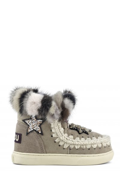 Eskimo sneaker kid star patches & mink fur trim ELGRY