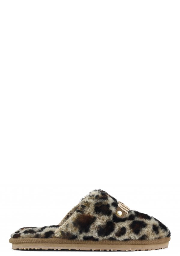 Closed toe fur slipper with logo printed sheespkin BKLEO