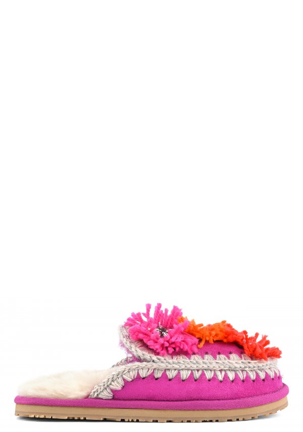 Slipper with wool flowers and rhinestones CYC