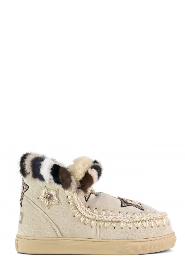 ESKIMO SNEAKER STAR PATCHES &amp; MINK FUR TRIM CHLK