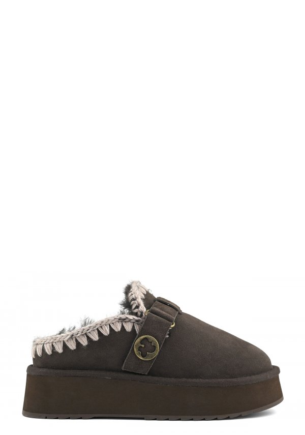 Platform Clog With Buckle Logo MOCHA
