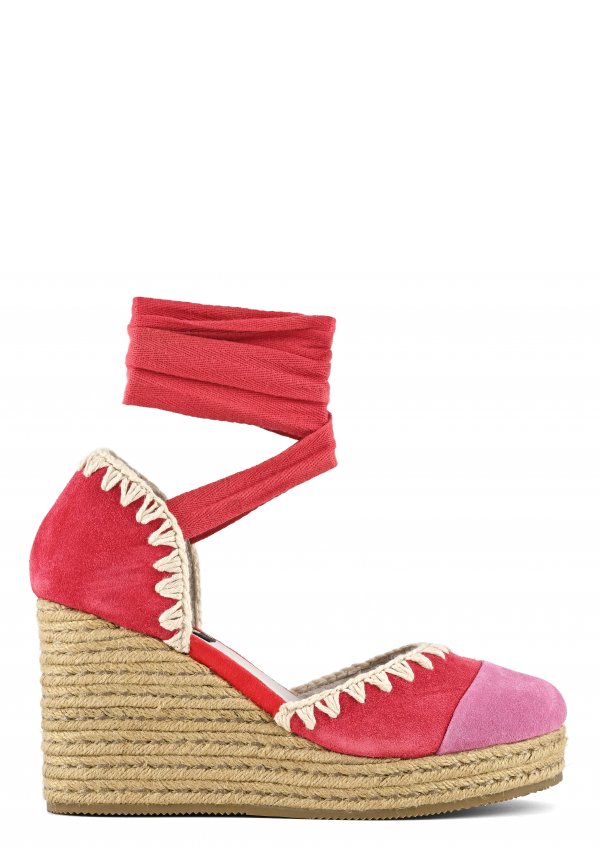 Jute wedge lace-up RED