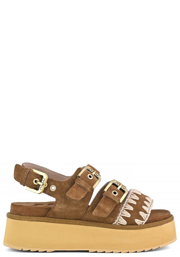 Platform sandal three straps NUTBR