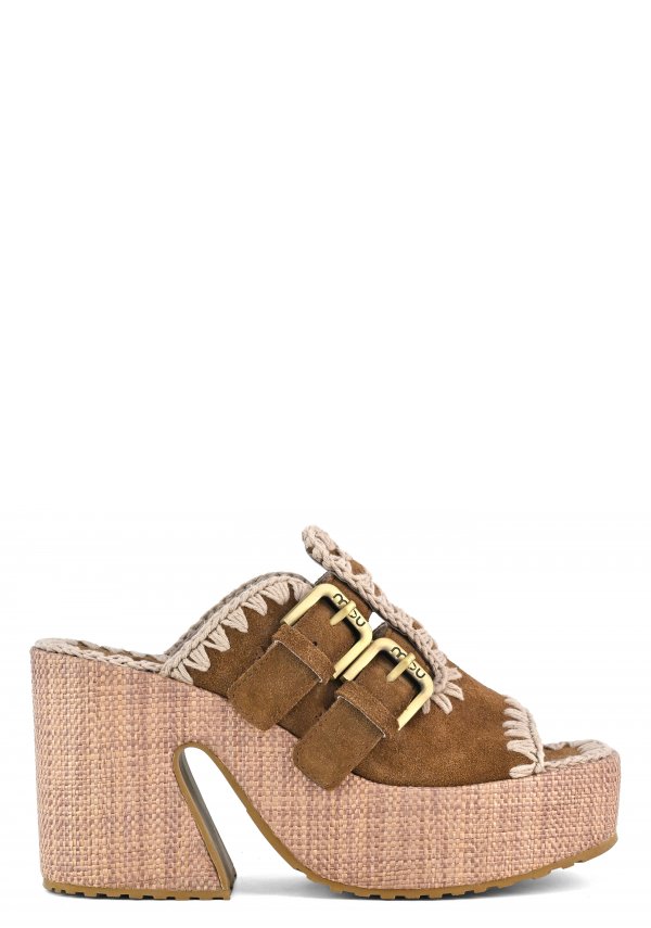 Raffia platform two-buckles NUTBR