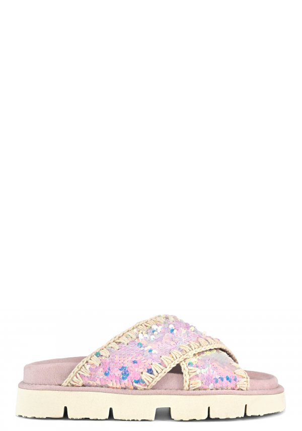 Criss-cross bio sandal iridiscent sequins SEQPLA