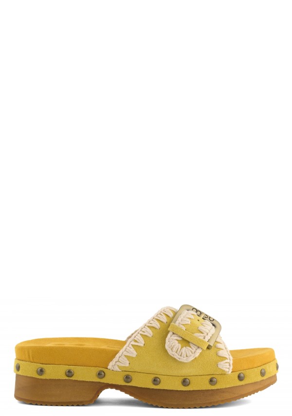 Low Heel Wood Clog With Buckle CUR