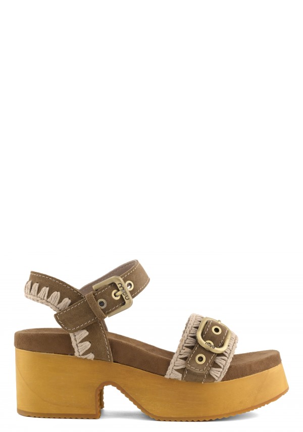 High Heel Wood Clog With Buckle NUTBR