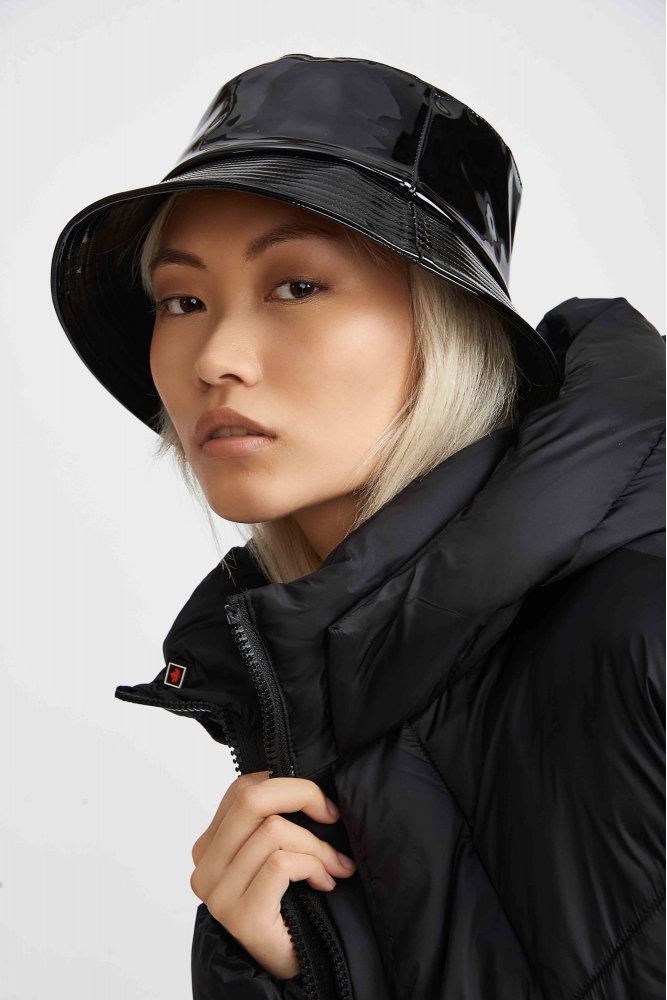 Womens shiny patent leather look bucket hat