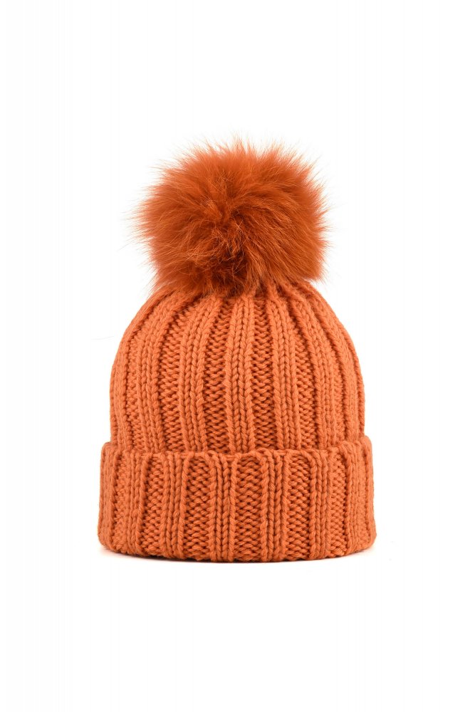 Fox fur pompom hat